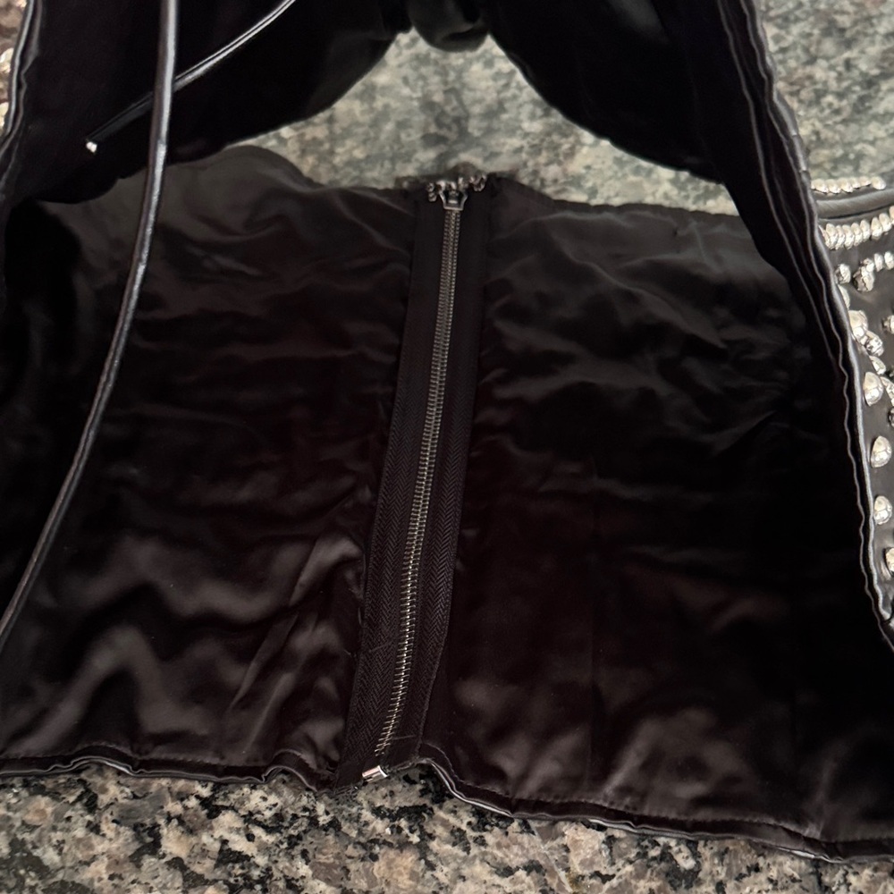 Black faux leather silver Studded Corset Top - Picture 5 of 8